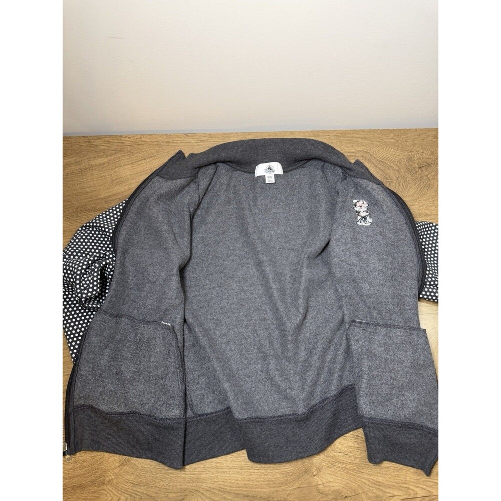 Disney Parks Minnie Mouse Polka Dot Zip Up Raglan Fleece Gray Bomber Jacket XXL - Picture 5 of 9